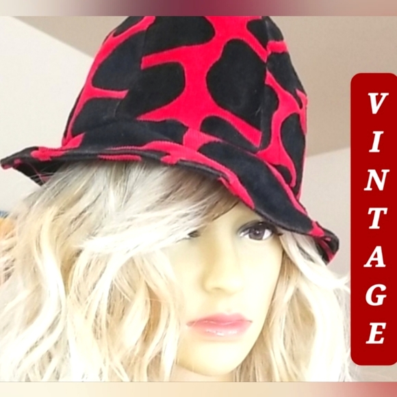 Vintage Accessories - 60s LADYBUG Quirky Red Black Spots Eclectic Kitschy Bucket Garden Party Hat EUVC